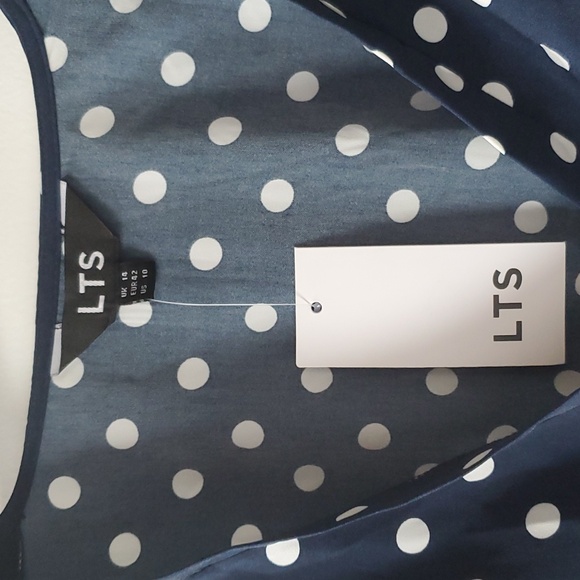 Long Tall Sally Navy Blue white polka dot tie sleeve midi dress US Size 10 - Picture 8 of 12